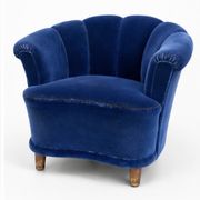 Swedish modern lounge chairs, clam shaped, 1940s Scandinavian design