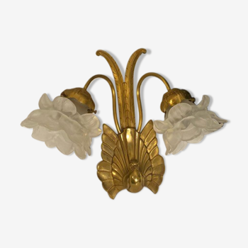 Vintage peacock bronze and pink wall light in glass paste