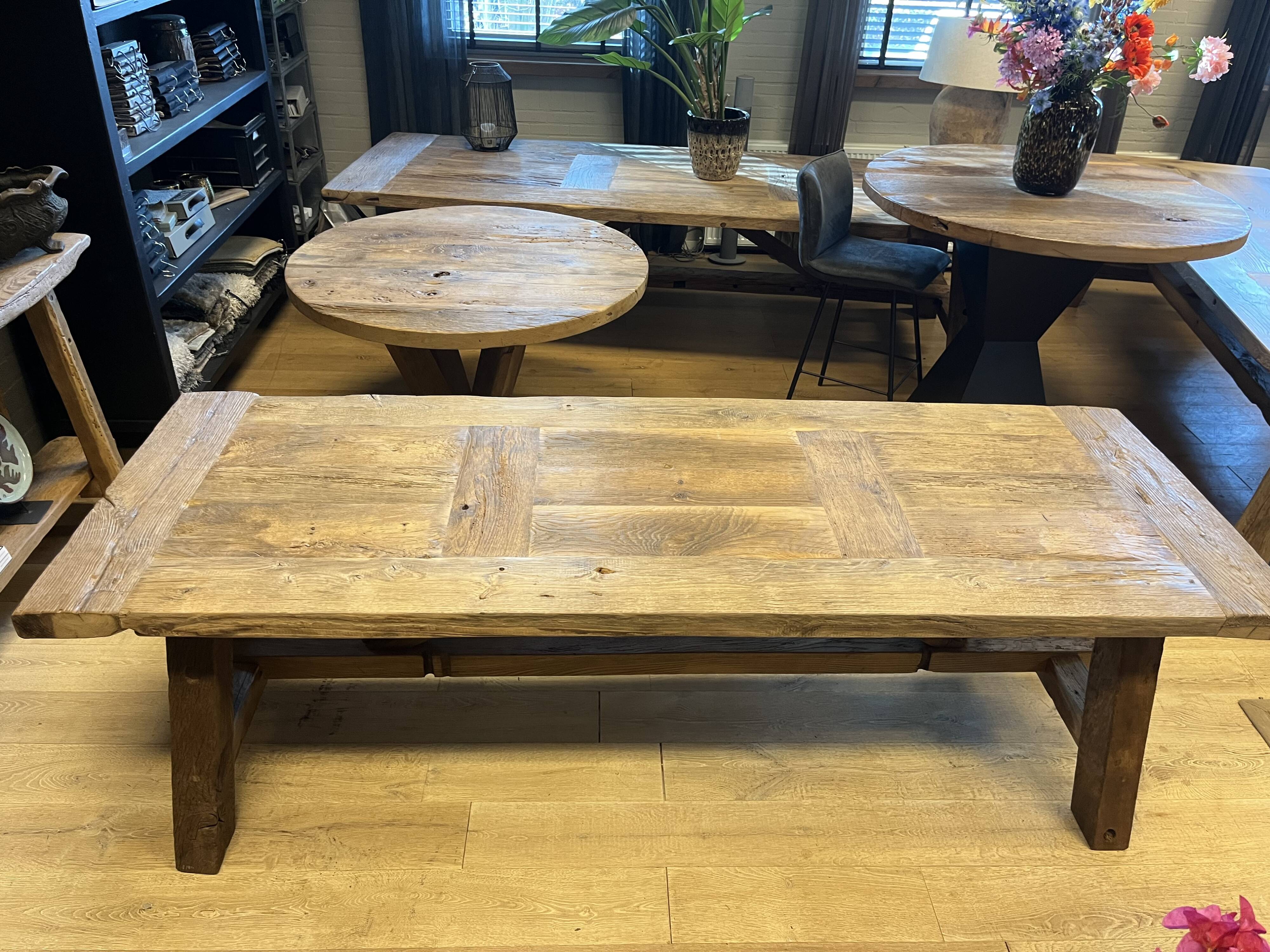 Tower antique oak farmhouse table - 250 by 90 cm