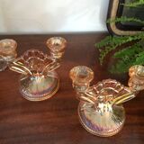 Paire de bougeoirs en verre irisé art déco