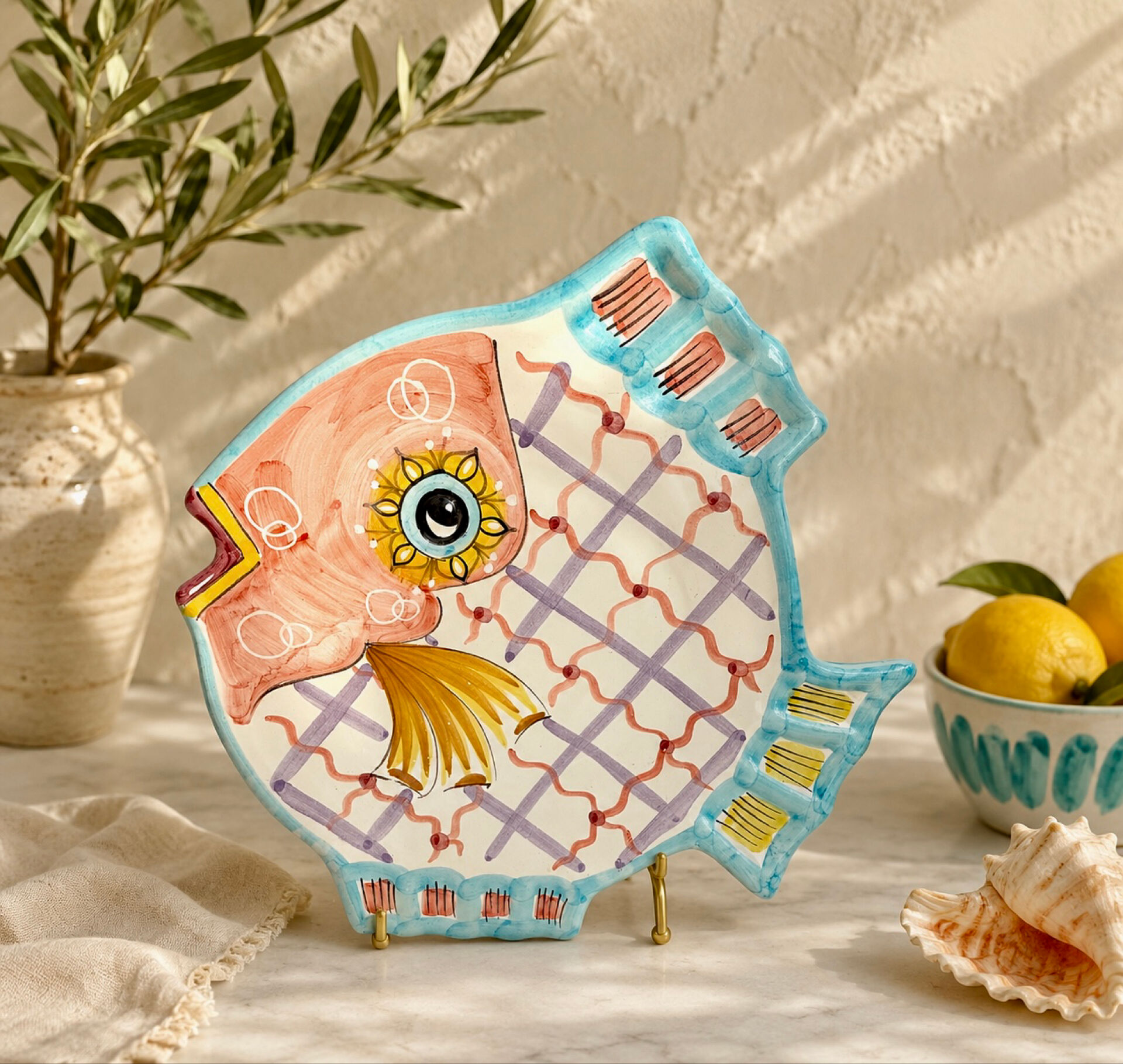 Hand-painted ceramic fish plate – Vietri sul Mare, Italy