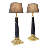 Pair of brass table lamps with black marble column - Art Deco style