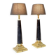 Pair of brass table lamps with black marble column - Art Deco style