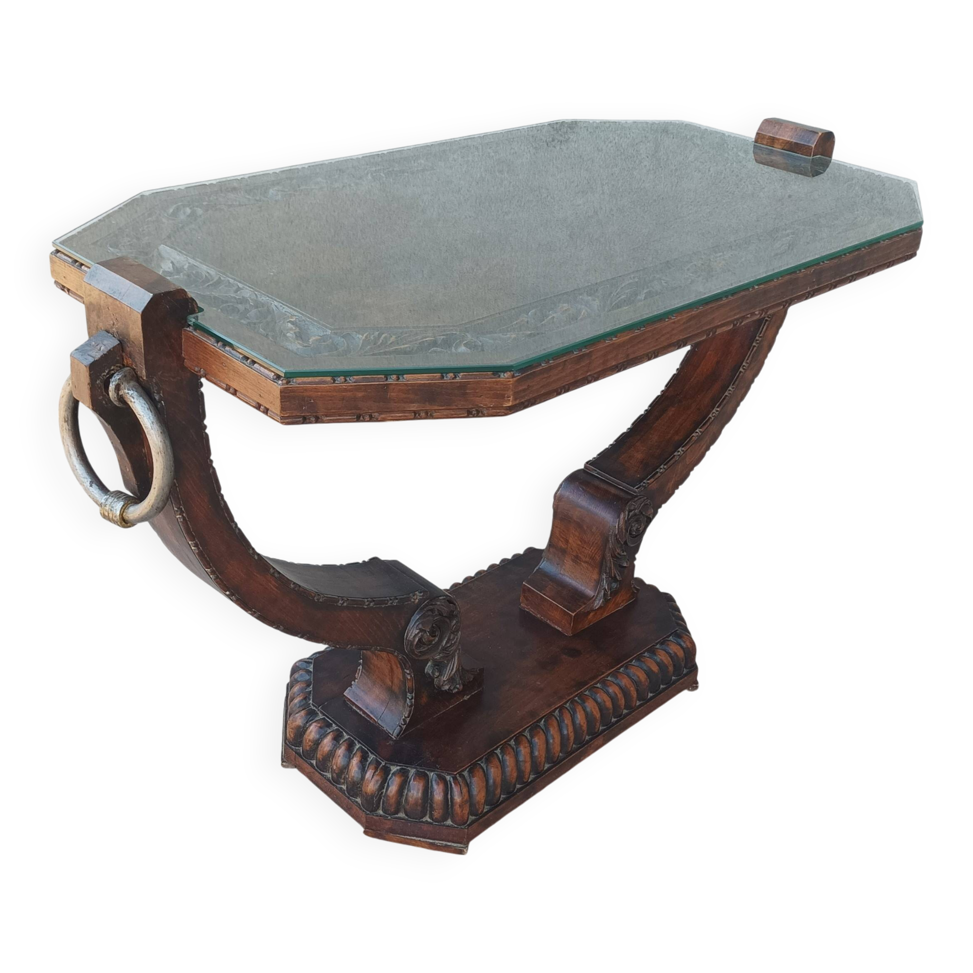 Art Deco style coffee table in carved natural wood