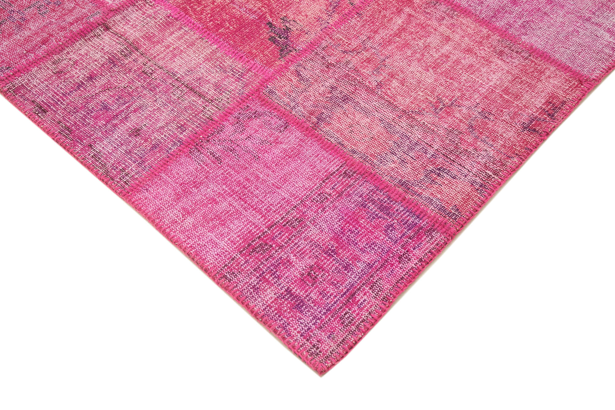 Handwoven anatolian contemporary 176 cm x 242 cm pink patchwork carpet