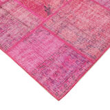 Handwoven anatolian contemporary 176 cm x 242 cm pink patchwork carpet