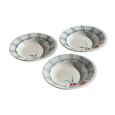 Set of 3 deep plates Digoin Sarreguemines blue with pink flowers D23