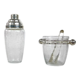 Shaker and ice cube tray in cracked glass mid-century