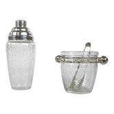 Shaker and ice cube tray in cracked glass mid-century