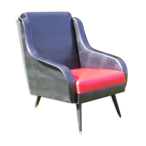 fauteuil vintage en simili - rouge