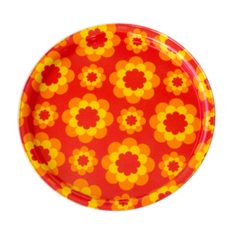 Very vintage metal serving tray from the 70s Orange flowers