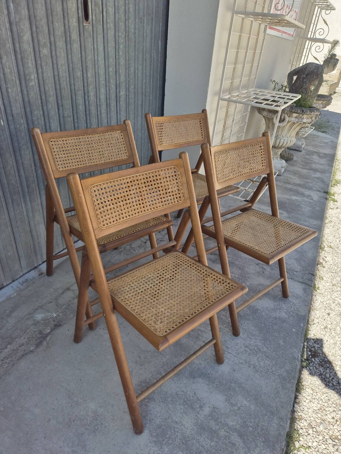 Set of 4 vintage Italian folding chairs in cane 1970s
