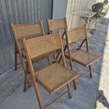 Set of 4 vintage Italian folding chairs in cane 1970s