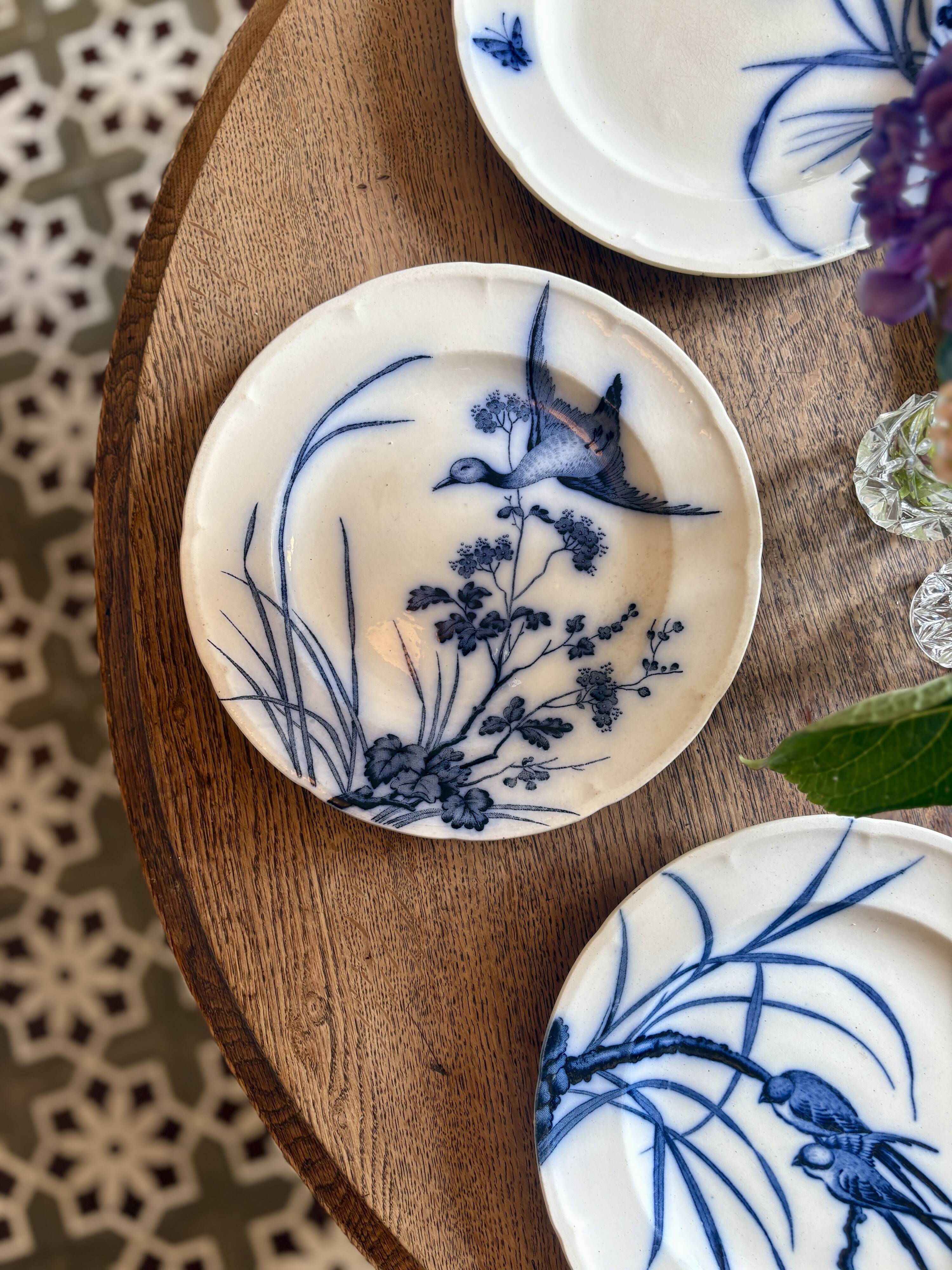 Set of 6 flat ironstone plates - Japanese Model 2 from Longwy