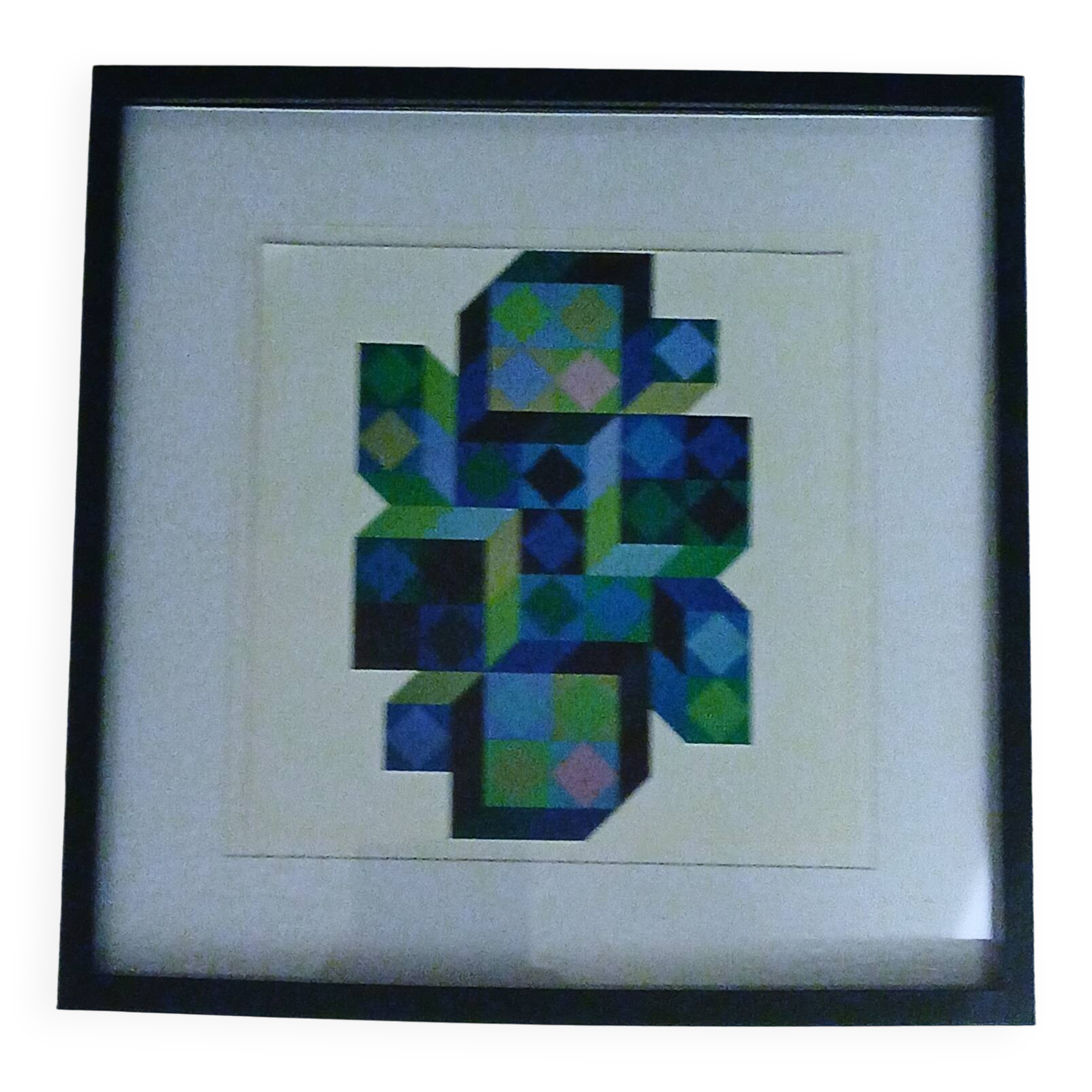 Tableau Vintage Art Optique - Victor Vasarely - Frame 40x40cm