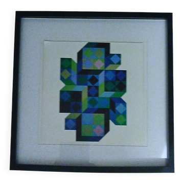 Tableau Vintage Art Optique - Victor Vasarely - Frame 40x40cm