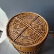 Brass and rattan umbrella stand 1970