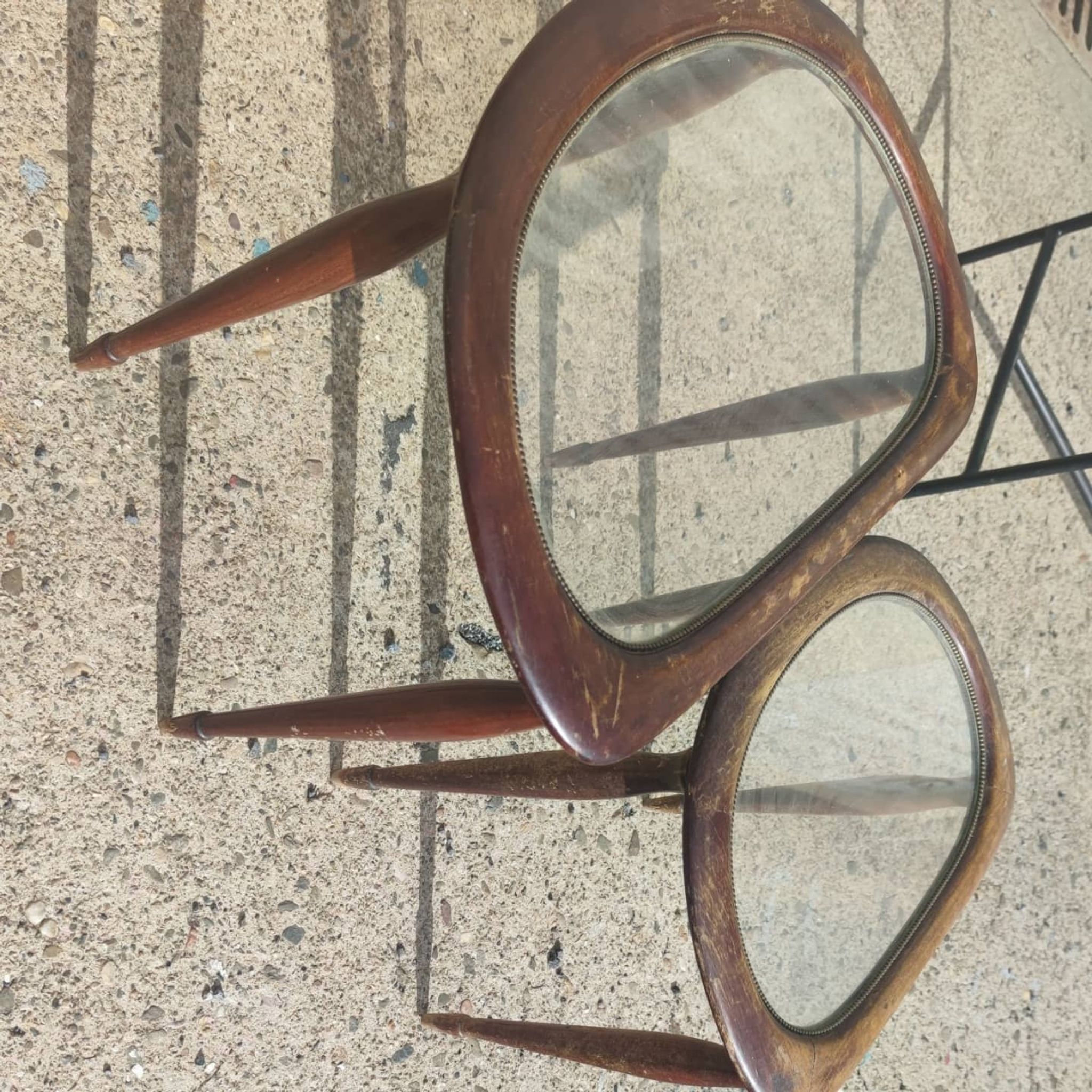 2 tables in mahogany, glass and bronze, circa 1960