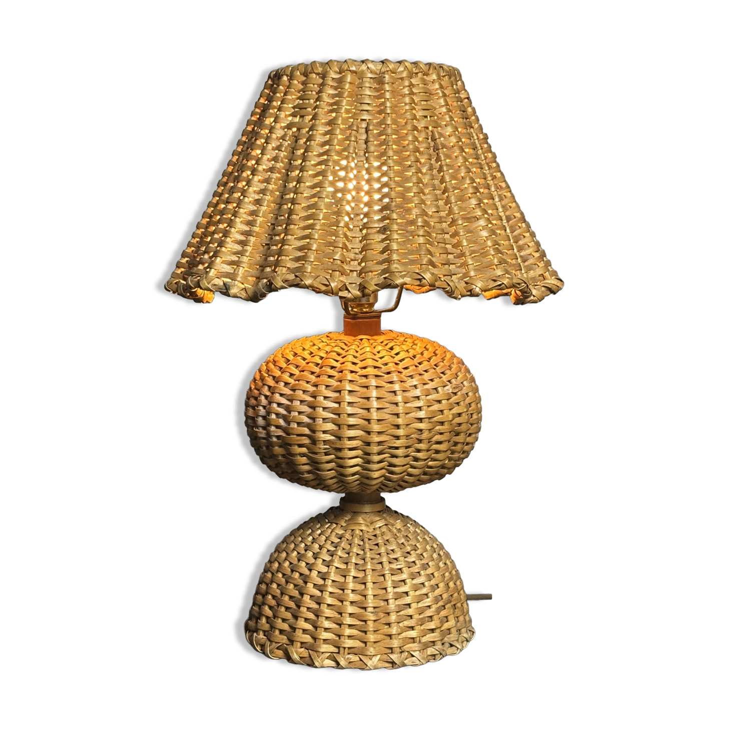 Midcentury rattan wicker mushroom table lamp, 1950s