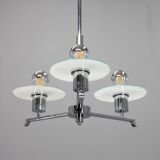 Art Deco chrome and sandblasted glass chandelier, Czechoslovakia, 1940s