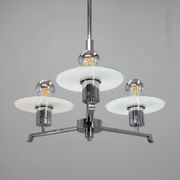 Art Deco chrome and sandblasted glass chandelier, Czechoslovakia, 1940s