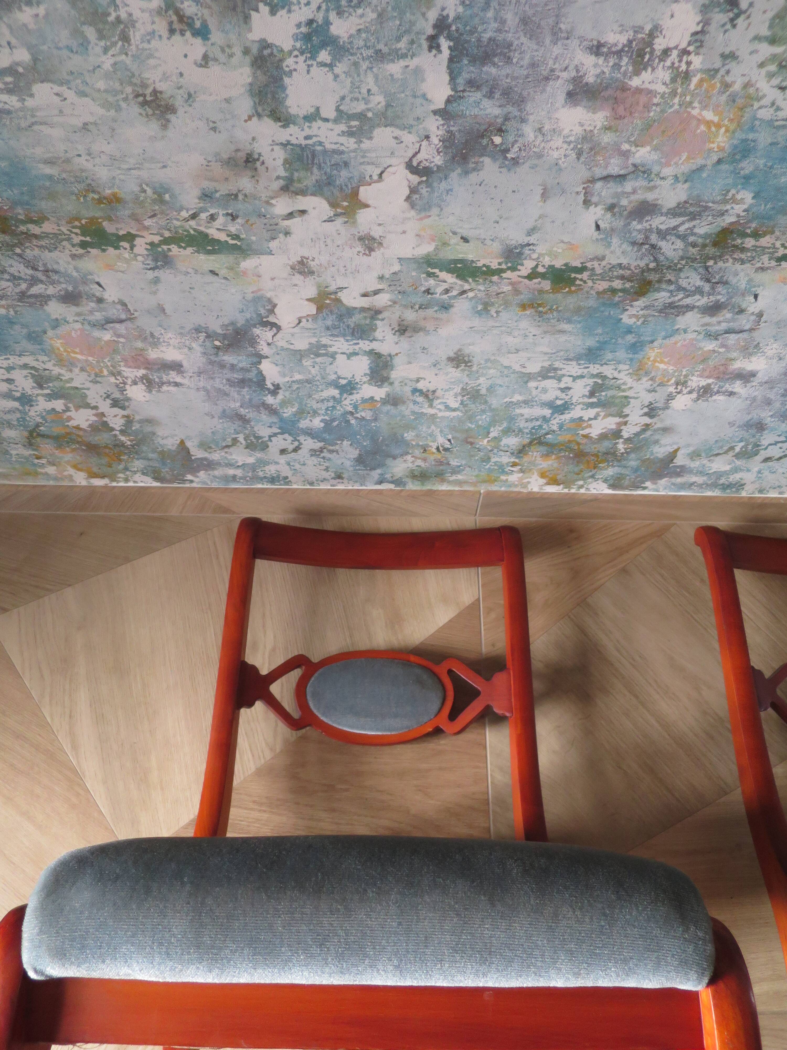 Rare - Set of 4 Louis Philippe/restoration style chairs with medallion - Colour blue / cherry wood