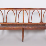 Restored Biedermeier Walnut Sofa, New Upholstery, Rattan Strings, Austria, 1820s