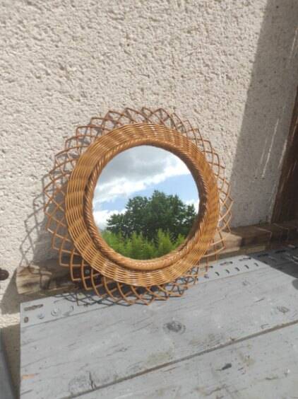 Vintage wicker flower mirror