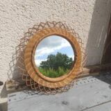 Vintage wicker flower mirror
