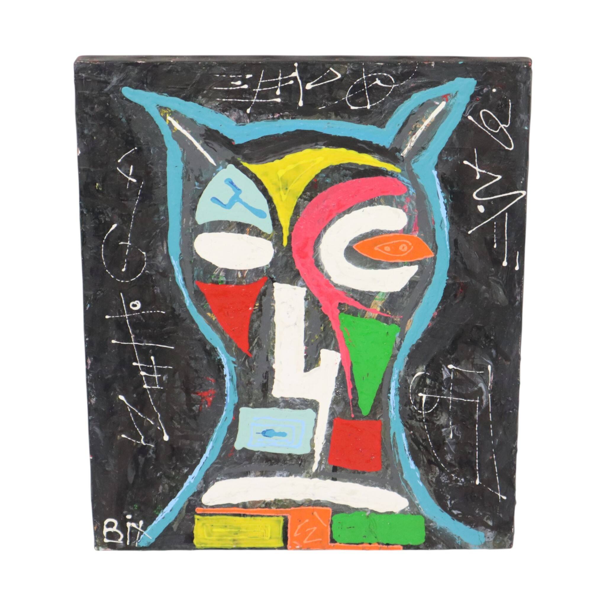 Abstract Owl Painting on Canvas – Contemporary Art – 55 cm