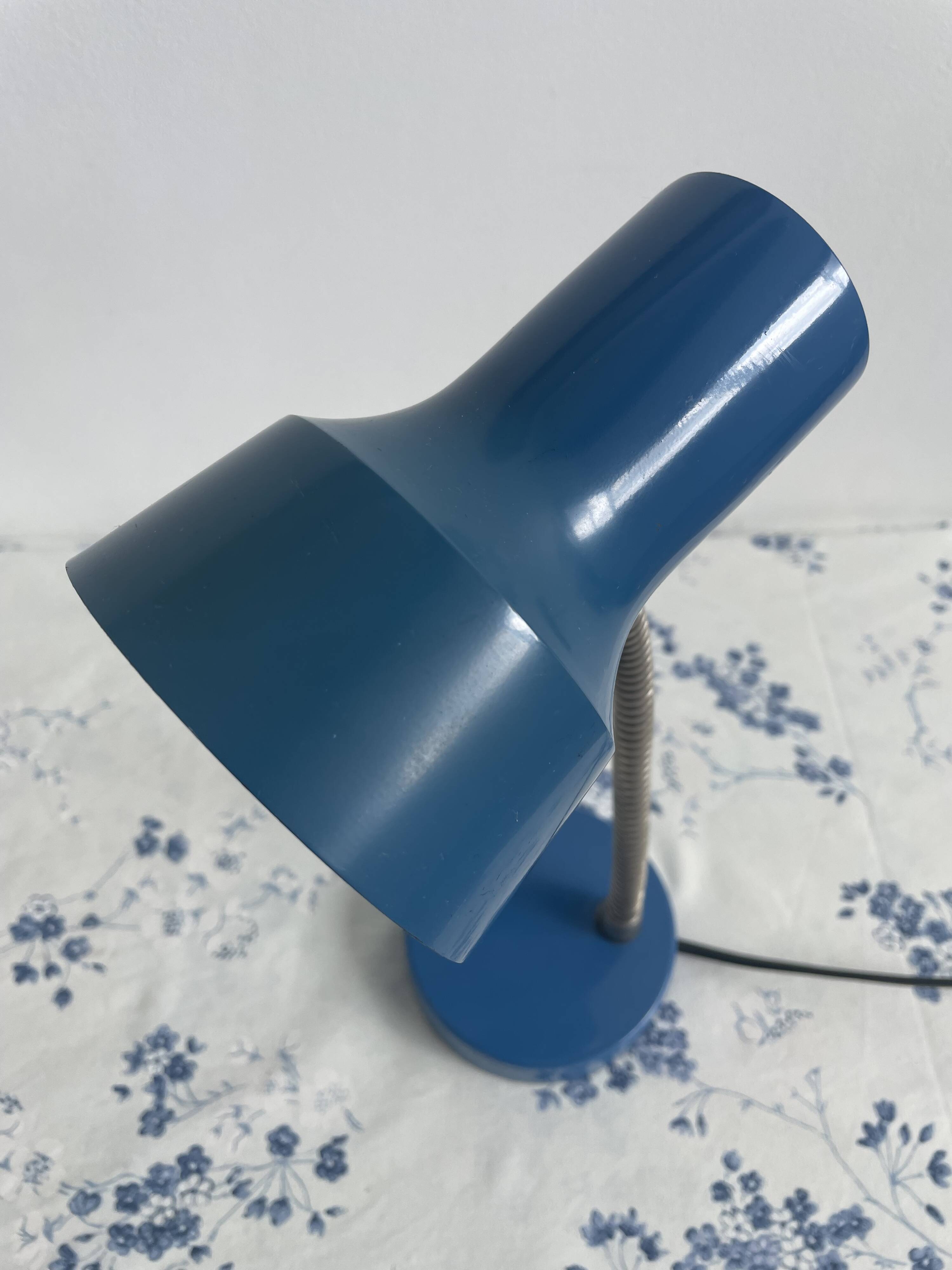 Vintage blue desk lamp, 1970s, flexible chrome metal