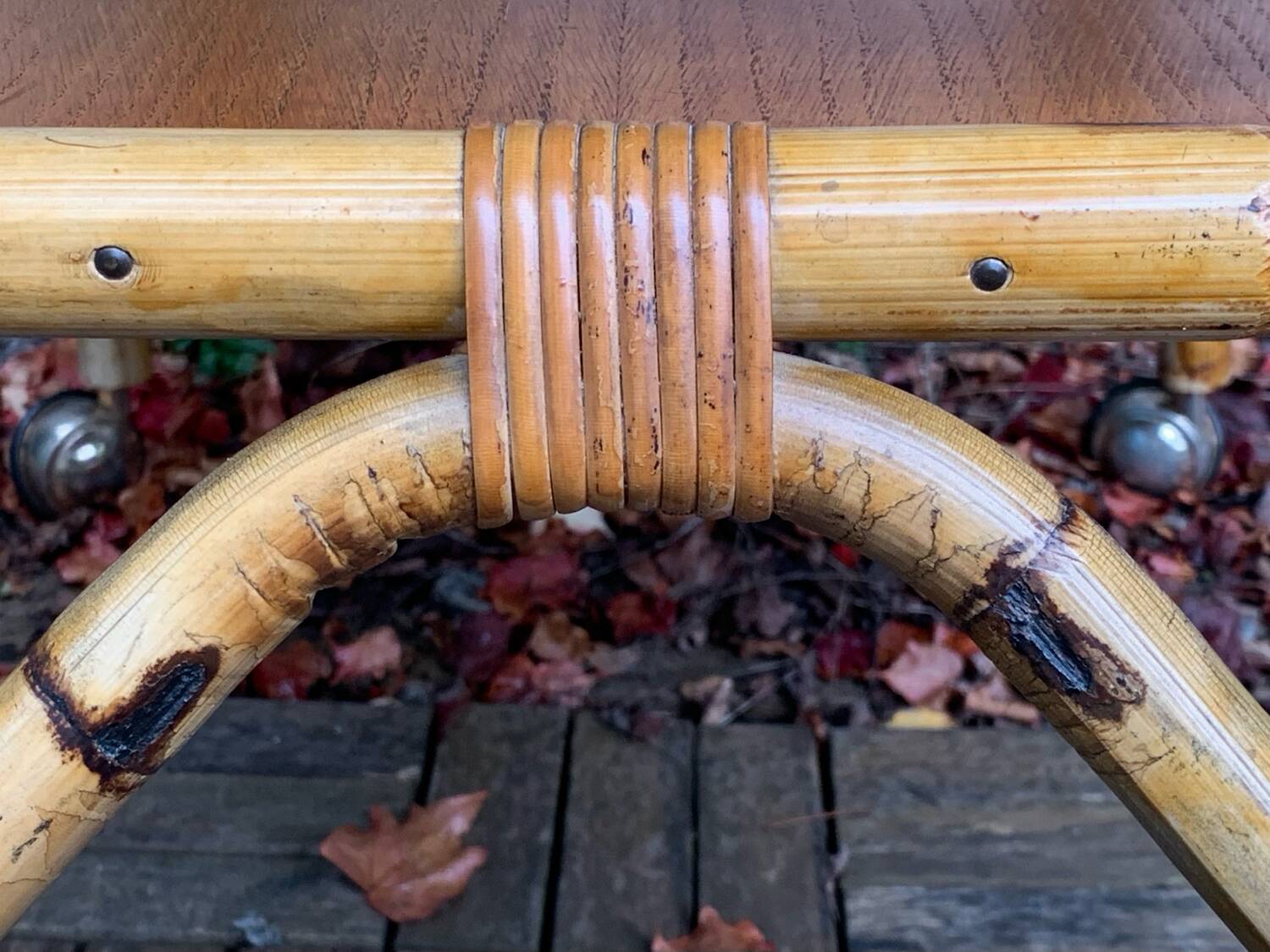 Vintage rattan and oak serving trolley 1960