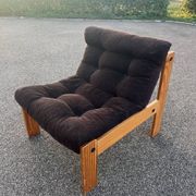 Vintage velvet and pine armchair 1970