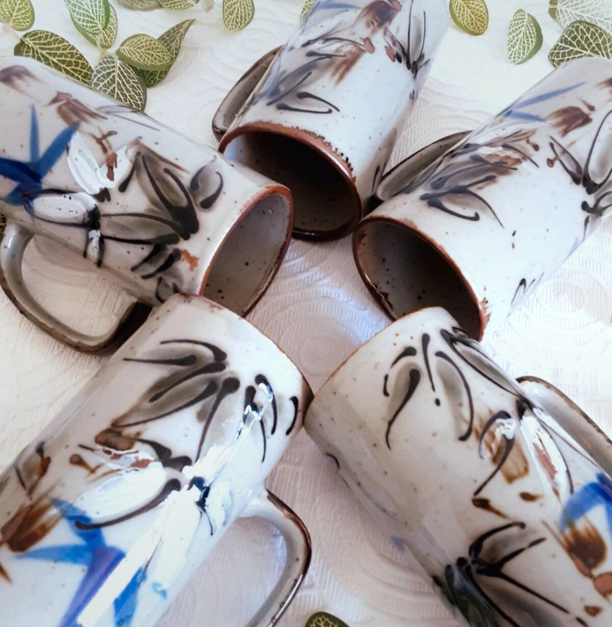 Large vintage artisanal stoneware mugs