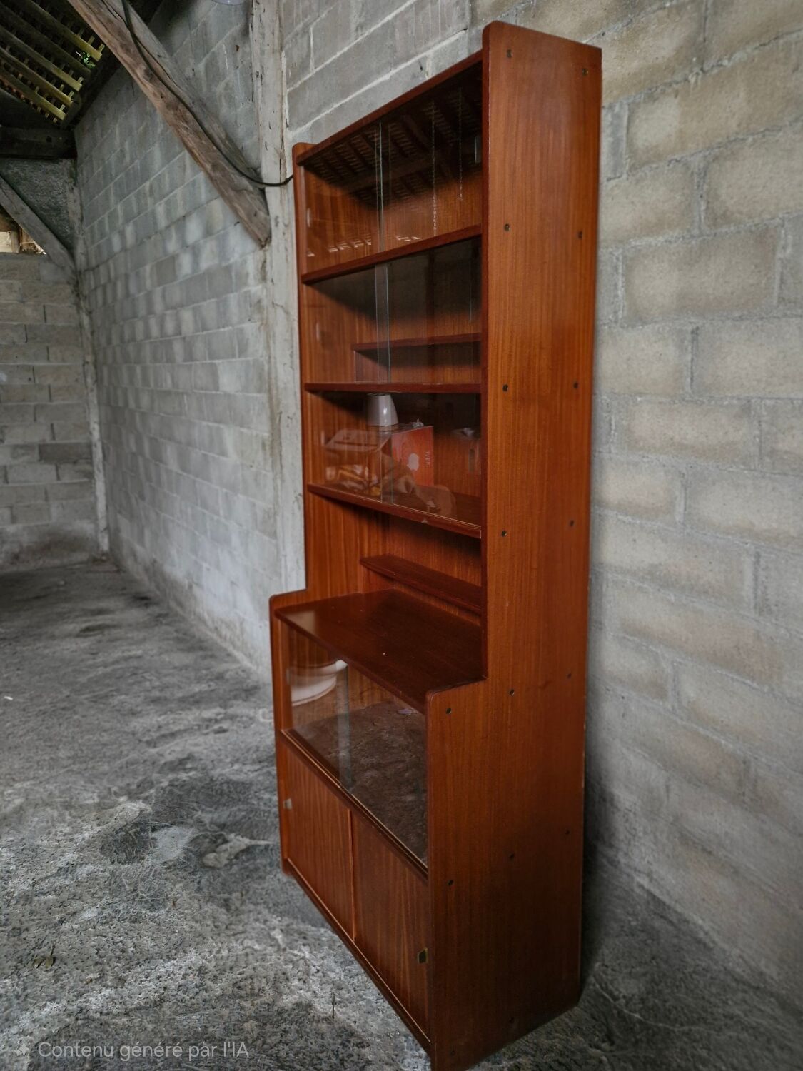 Danish teak library, display cabinet, shelves 1970