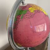World map, luminous terrestrial globe Tecnodidattica vintage fuchsia pink background 70s