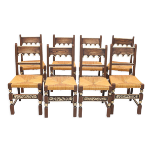 Set de 8 chaises paillées - art