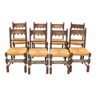 Set de 8 chaises paillées art déco 1940