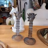 Pair of candlesticks. Blue/gray glass