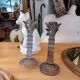 Pair of candlesticks. Blue/grey glass.