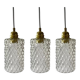 Set of three vintage pendant lamps in chiseled glass