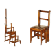 Victorian library chair, convertible, hardwood, leather, brass, circa 1880.