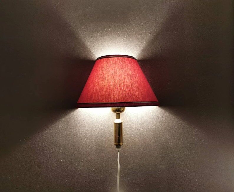 Vintage brass wall lamp with fabric lampshade, 80s