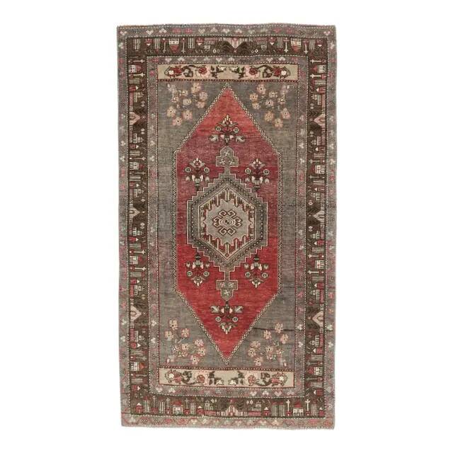 Vintage Turkish Oushak Handmade Wool Cotton Red Area Rug 110x227