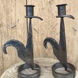 Signed zoomorphic iron candle holders