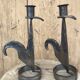 Signed zoomorphic iron candle holders