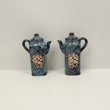 Oil and vinegar set in blue marbled style ceramic