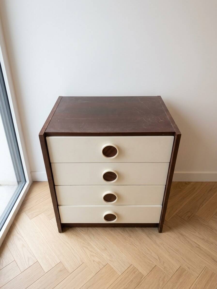 Retro 70s wooden and white chest of drawers