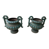 Medici vases, urns with handles, signed Faure in Revin