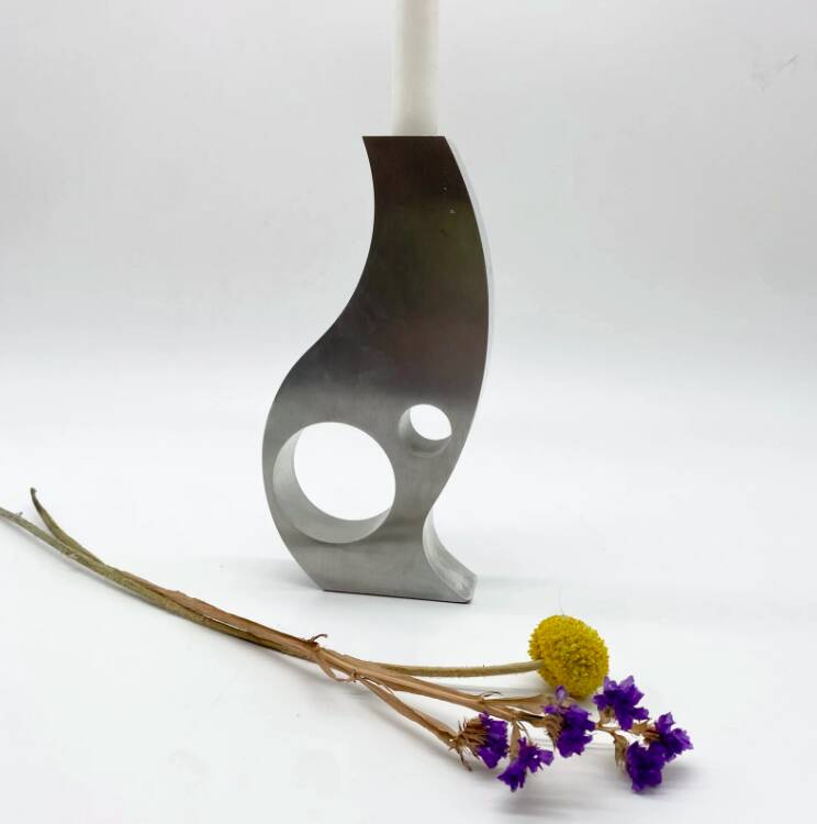 Brushed aluminum "Space Age" candlestick/vase, 1970s